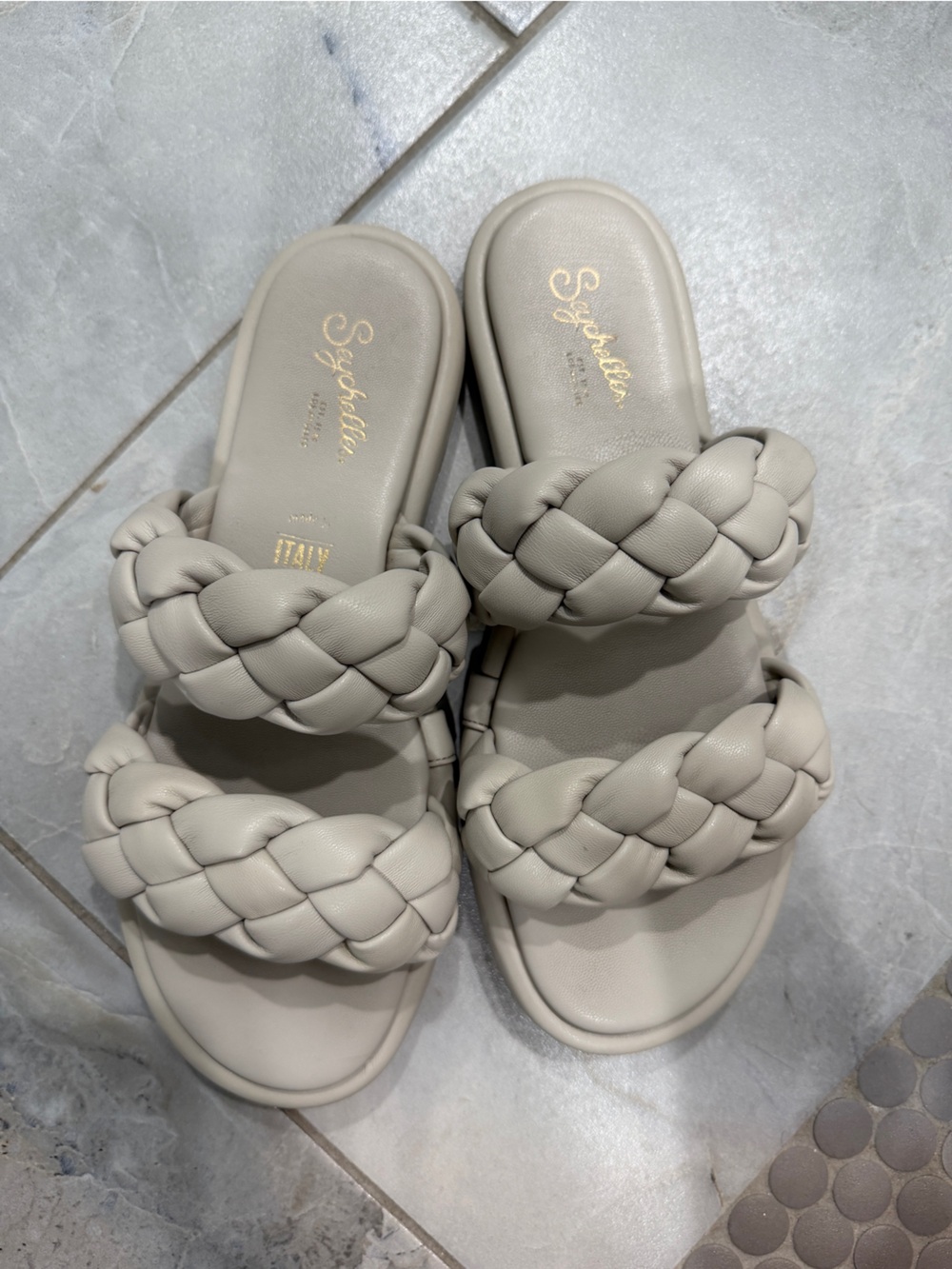 Seychelles Braided Double-Strap Slide Sandals in Light gray